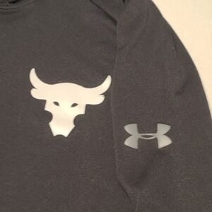 Under Armour Project Rock Hoodie Mens Large Black HeatGear Brahma Bull Gym Top